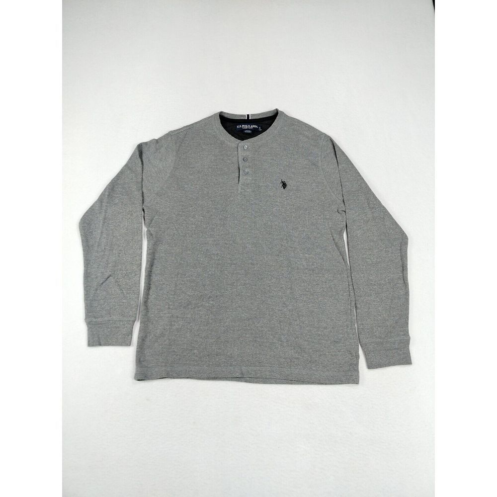 US Polo Assn Sweater Mens Large Gray Long Sleeve Thermal Waffle Knit